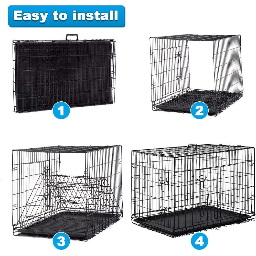 Animal Pet Cage with Plastic Tray and Handle, 36 Inches, Large