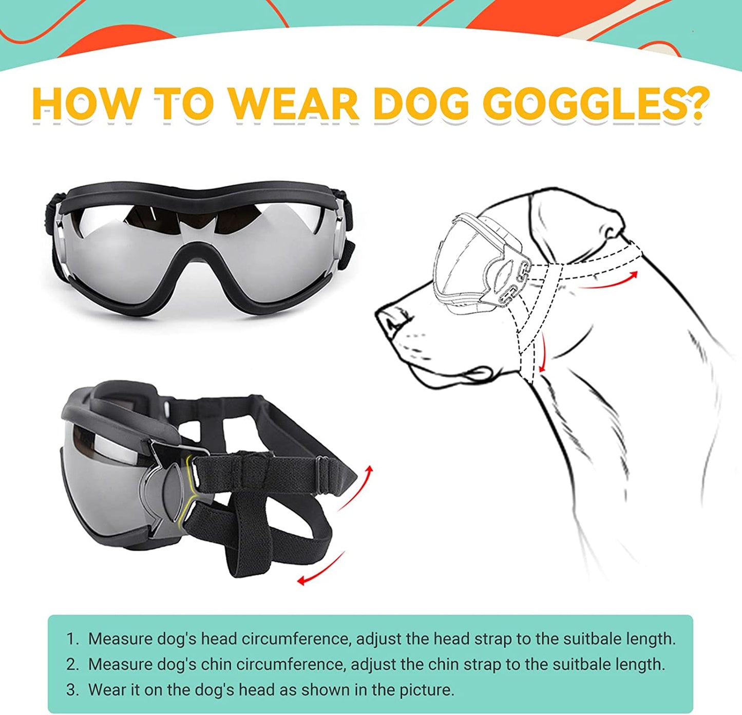 Dog Goggles Large Breed, Large Dog Sunglasses Eye Protection for Dogs Windproof Goggles for Medium Large Dog Riding Biking Driving, Black