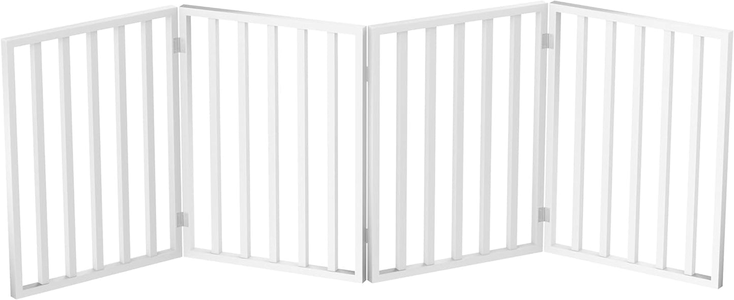 Pet Gate - 4-Panel Indoor Foldable Dog Fence for Stairs, Hallways or Doorways - 72X24-Inch Retractable Wood Freestanding Dog Gates by  (White)