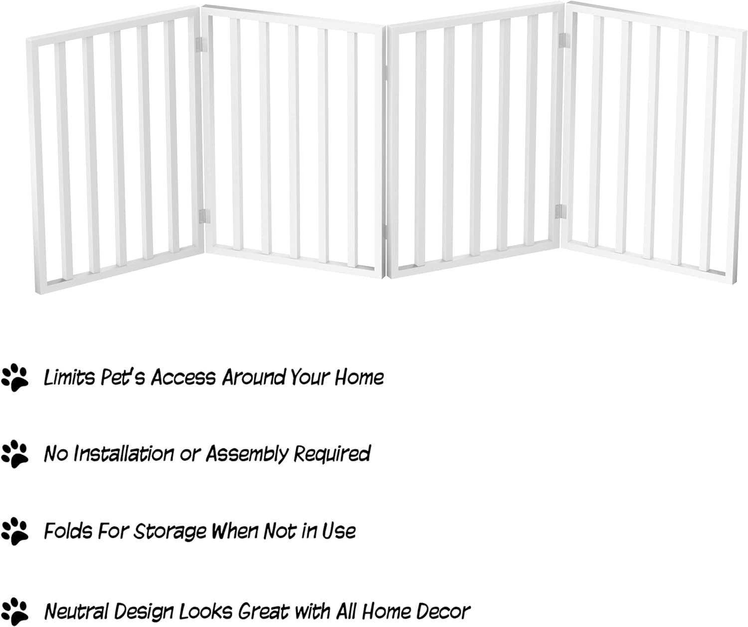 Pet Gate - 4-Panel Indoor Foldable Dog Fence for Stairs, Hallways or Doorways - 72X24-Inch Retractable Wood Freestanding Dog Gates by  (White)