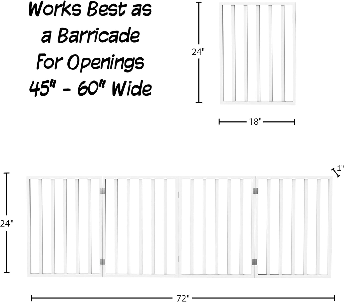 Pet Gate - 4-Panel Indoor Foldable Dog Fence for Stairs, Hallways or Doorways - 72X24-Inch Retractable Wood Freestanding Dog Gates by  (White)