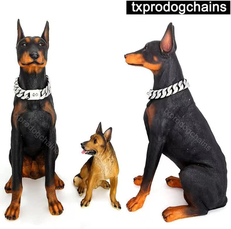 Big Dog Chain Collars,  32MM Thick Cuban Link Dog Collar Strong Metal Dog Cuban Link Collar with Buckle, Solid Stainless Steel Silver Dog Collars for Large Dogs