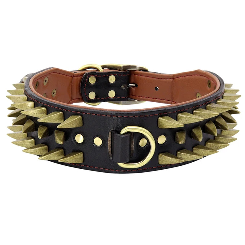 Cool Spiked Studded Leather Dog Collar Strong Big Dog Collars for Medium Large Dogs Pitbull Bulldog Boxer Durable Collars