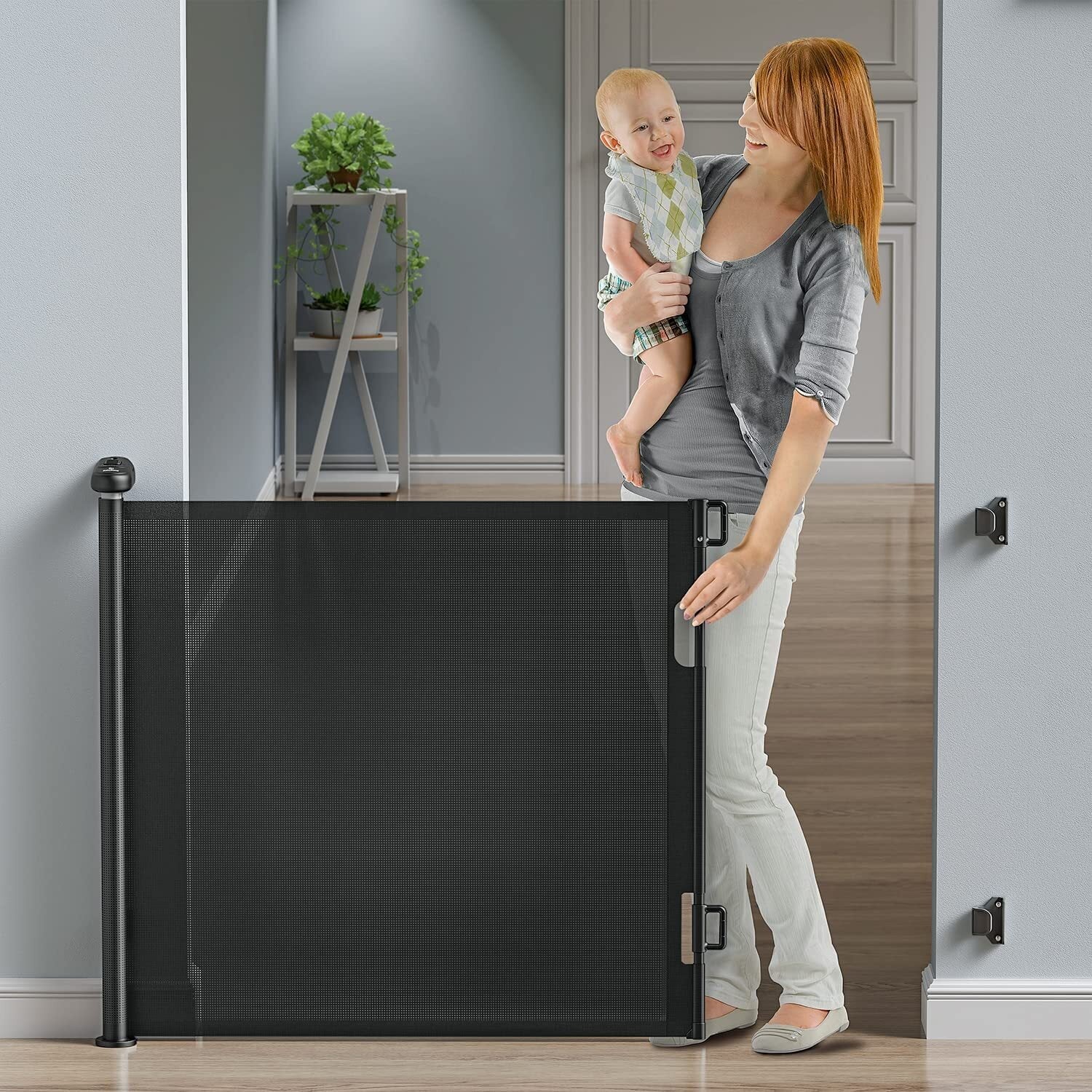 Retractable Baby Gates,  Baby Gate for Stairs Extra Wide 59” X 33” Tall for Kids or Pets Indoor and Outdoor Dog Gates for Doorways, Stairs, Hallways (33 * 71 Inches, Black & Drill)