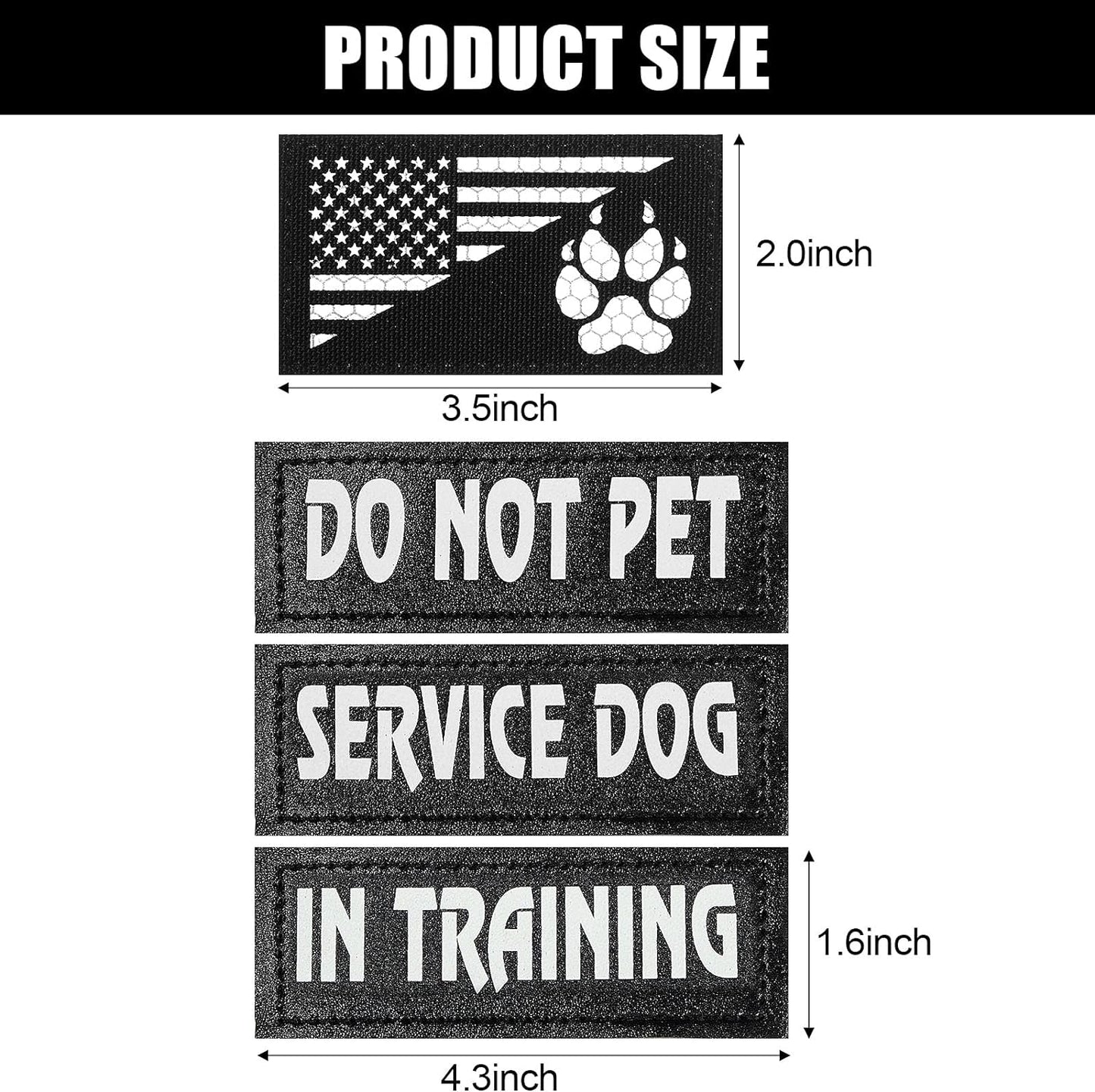 8 Pieces Service Dog Vest Patches Reflective Dog Patches in Training Dog Patches Do Not Pet and Dog Paw Patches Flag Removable Tactical Dog Harness Patches (Classic Patterns,4.3 X 1.6 Inch)