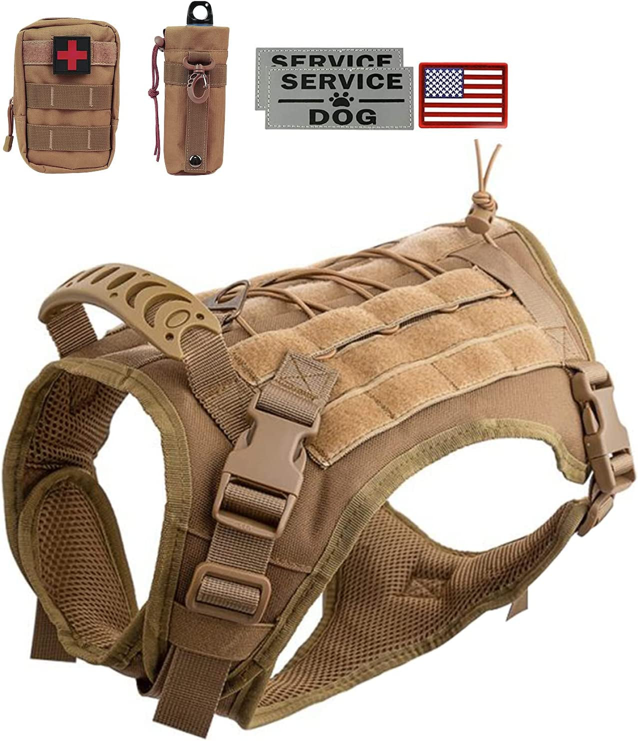 Tactical Dog Vest with Pouch- Training Dog Molle Vest with Handle- K9 Military Dog Harness No Pull Service Dog Vest- Reflective Patches