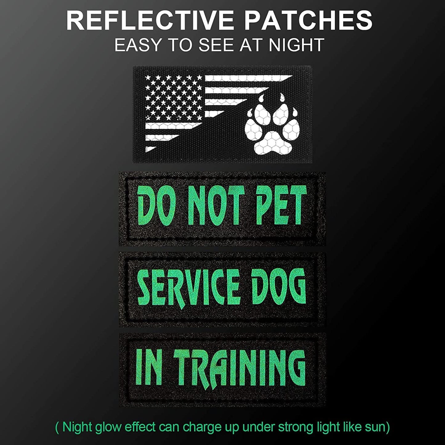 8 Pieces Service Dog Vest Patches Reflective Dog Patches in Training Dog Patches Do Not Pet and Dog Paw Patches Flag Removable Tactical Dog Harness Patches (Classic Patterns,4.3 X 1.6 Inch)