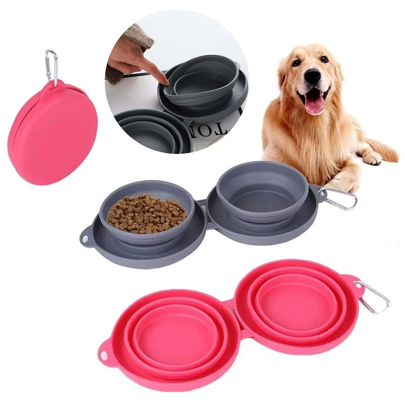 Double Sided Foldable Rubber Pet Feeding Bowl for (On the Go) 