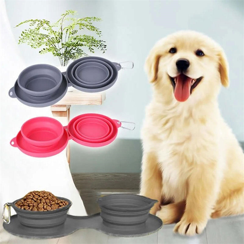 Double Sided Foldable Rubber Pet Feeding Bowl for (On the Go) 