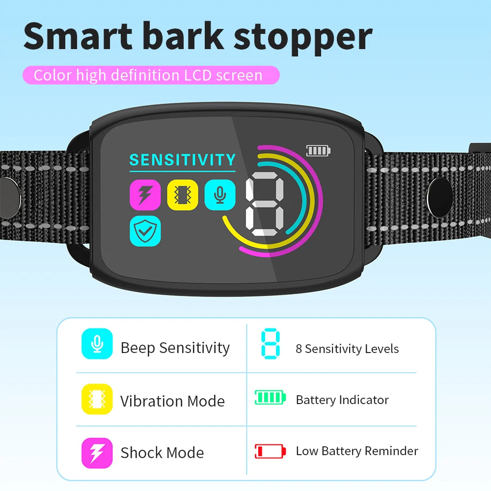 Smart Automatic HD Digital Display IP67 Waterproof Rechargeable anti-Barking Dog Collar 