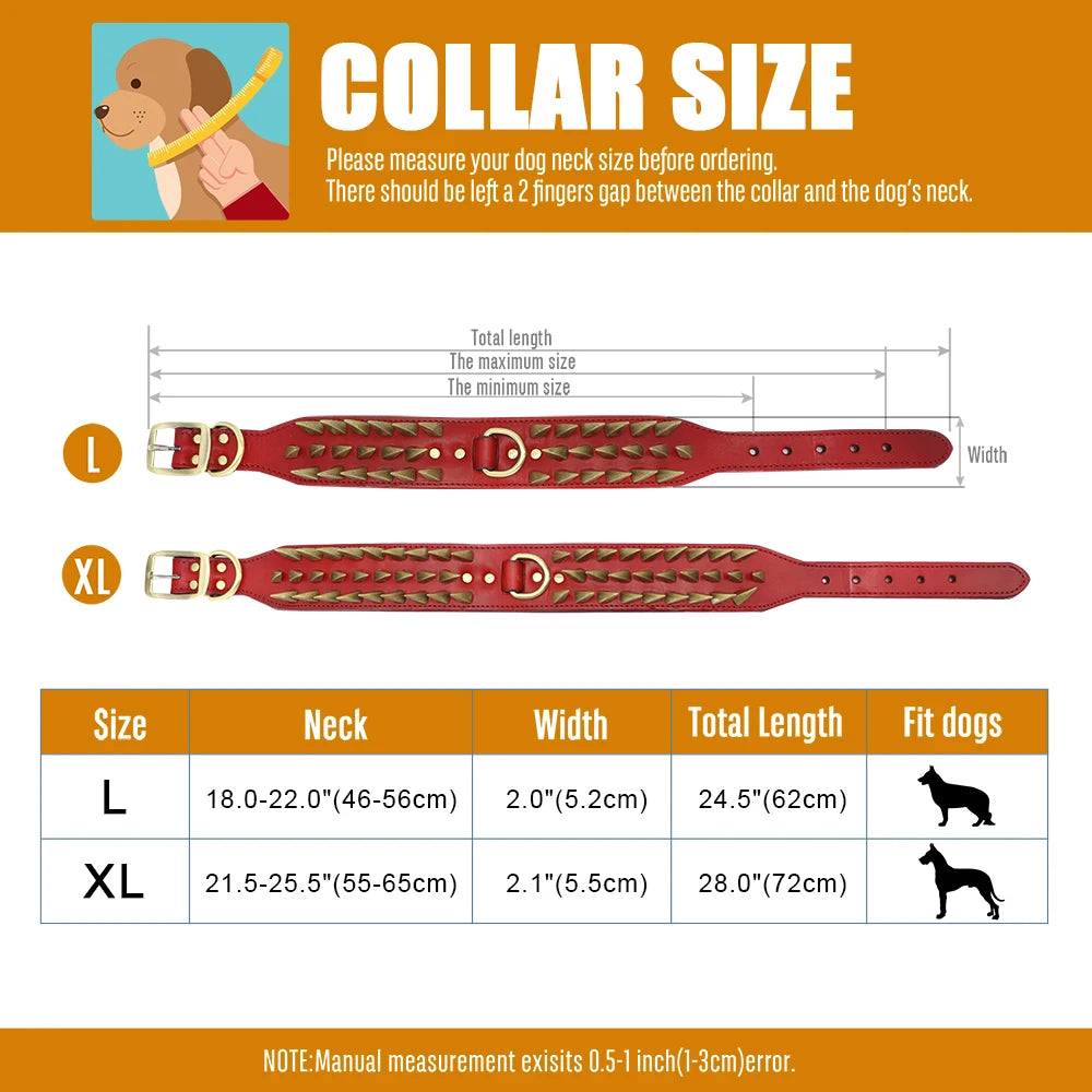 Cool Spiked Studded Leather Dog Collar Strong Big Dog Collars for Medium Large Dogs Pitbull Bulldog Boxer Durable Collars