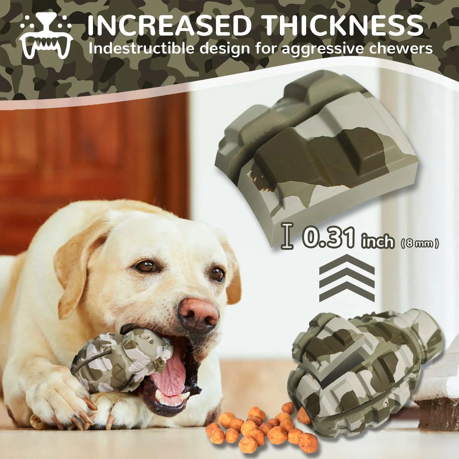 Dog Toys for Aggressive Chewers Natural Rubber, Indestructible Chew Toys for Large Medium Dogs, Fun to Chew, Chase and Fetch (Camo Color)