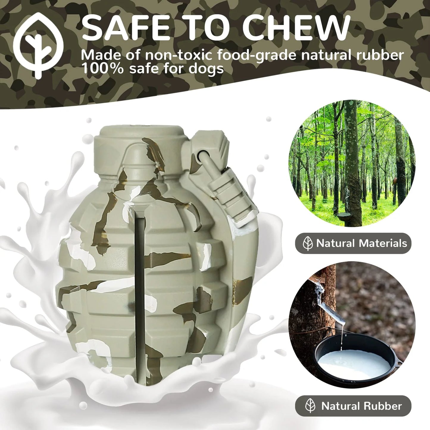 Dog Toys for Aggressive Chewers Natural Rubber, Indestructible Chew Toys for Large Medium Dogs, Fun to Chew, Chase and Fetch (Camo Color)