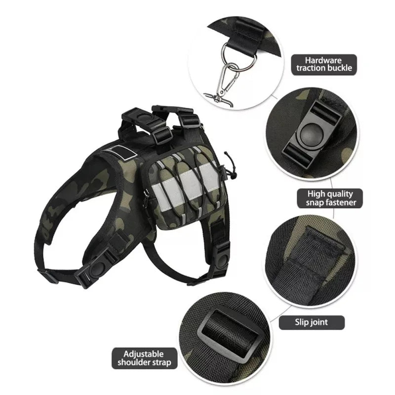 Tactical Dog Harness Backpack Nylon Pet Training Vest with Self Carry Backpack Dog Harness for Small Medium Big Dogs